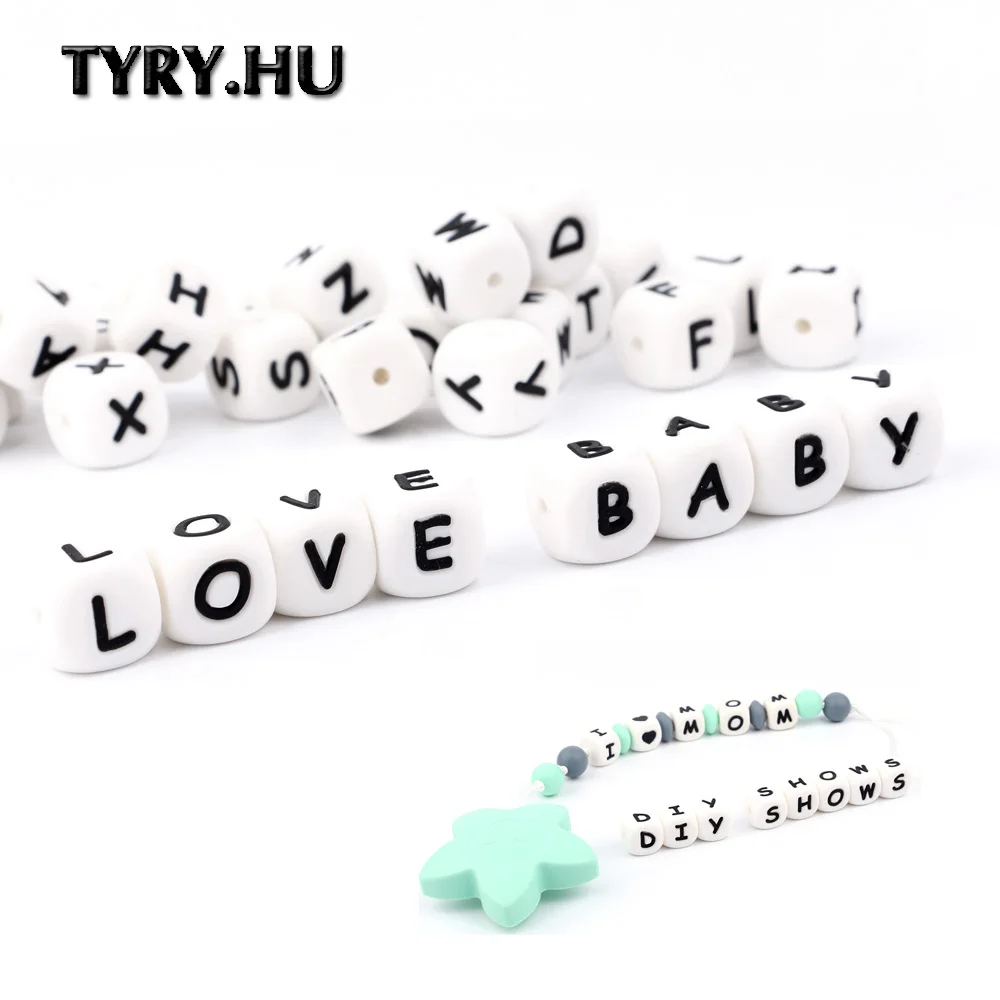 

TYRY.HU 500Pcs 12mm Silicone Beads Letter Baby Teether Beads Name on Pacifier Chain Clips Chewing Alphabet Beads Baby Toy