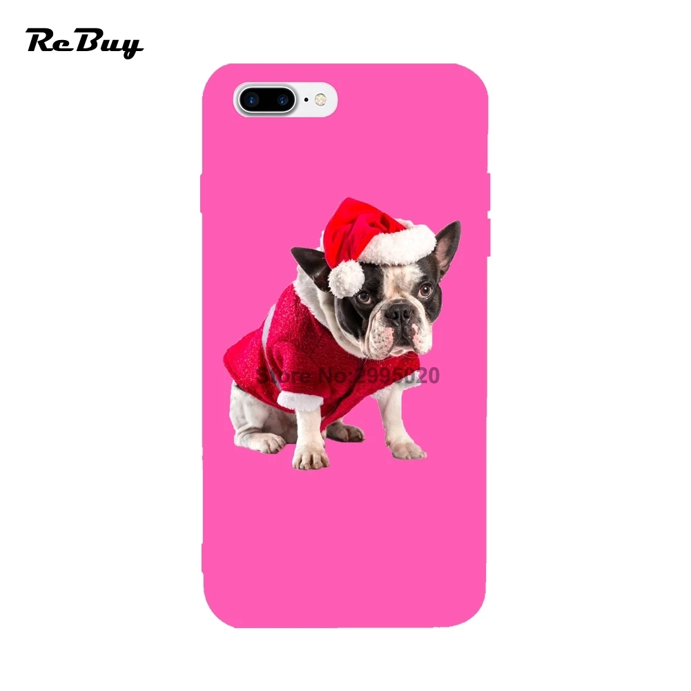 Christmas Bulldog For Iphone 7 plus/7/6/6s/6s plus/6 Plus Case Soft TPU Covers 8 8Plus X Glaze Funda Shell |