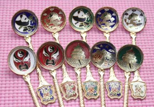 wholesale 10Pcs Traditional Chinese Panda&ampDragon&ampFacial makeup Cloisonne Spoon | Дом и сад