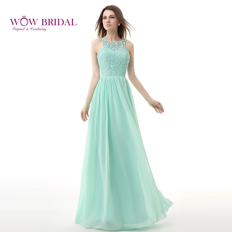 

Wowbridal Graceful Viridity Long Prom Dress 2021 Sheer Strapless Appliqued Lace Open Back Chiffon A-Line Women Party Dress