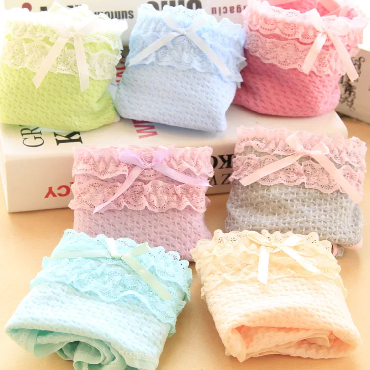 4 шт./лот/ женские трусы для девочек милые Однотонные с кружевным бантом и низкой