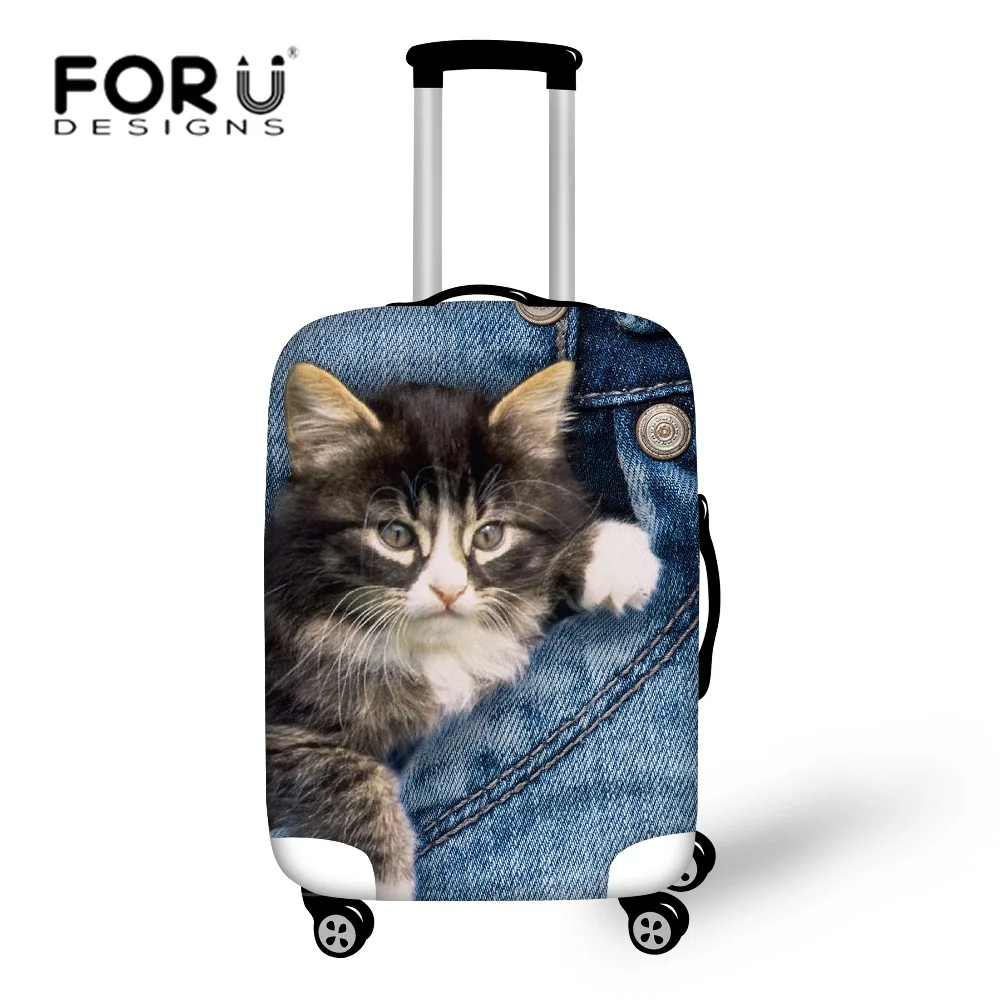 FORUDESIGNS/3D джинсовые дорожные сумки с кошкой, чехол для багажа, плотный эластичный Эластичный Защитный чехол для костюма, чехол для 18 ''-30'', чехол N