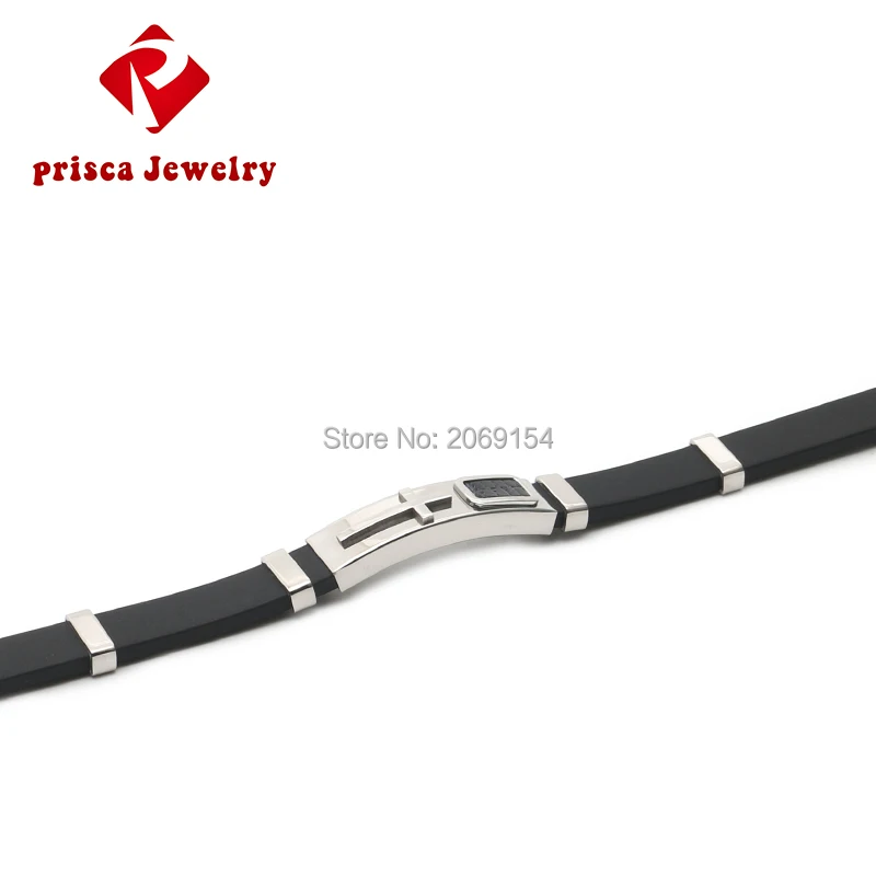 Мужской браслет с крестом силиконовый из нержавеющей стали цепочкой модный