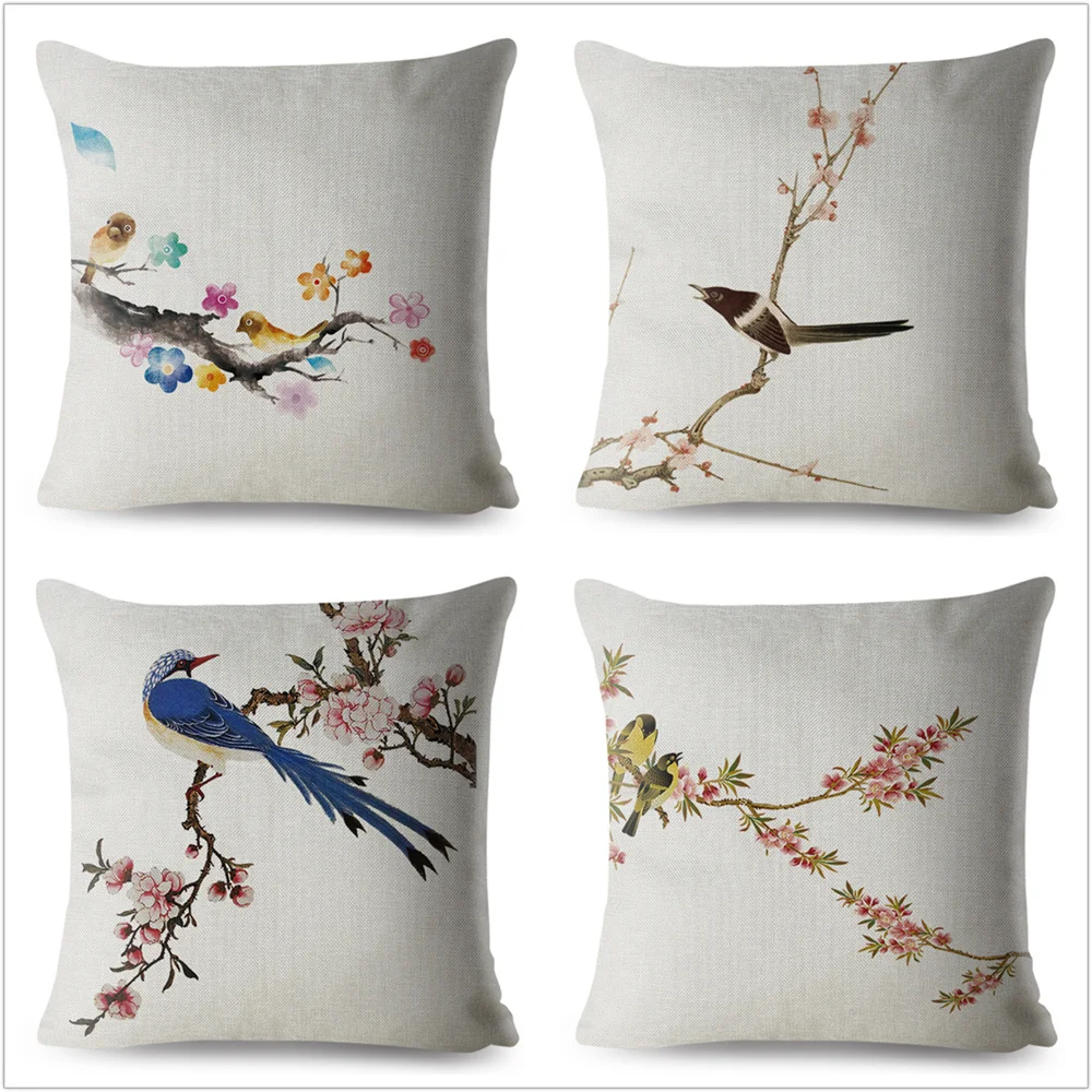 Акварель китайской тушью с птичьим принтом чехлы на диванные подушки 45*45 см Чехлы