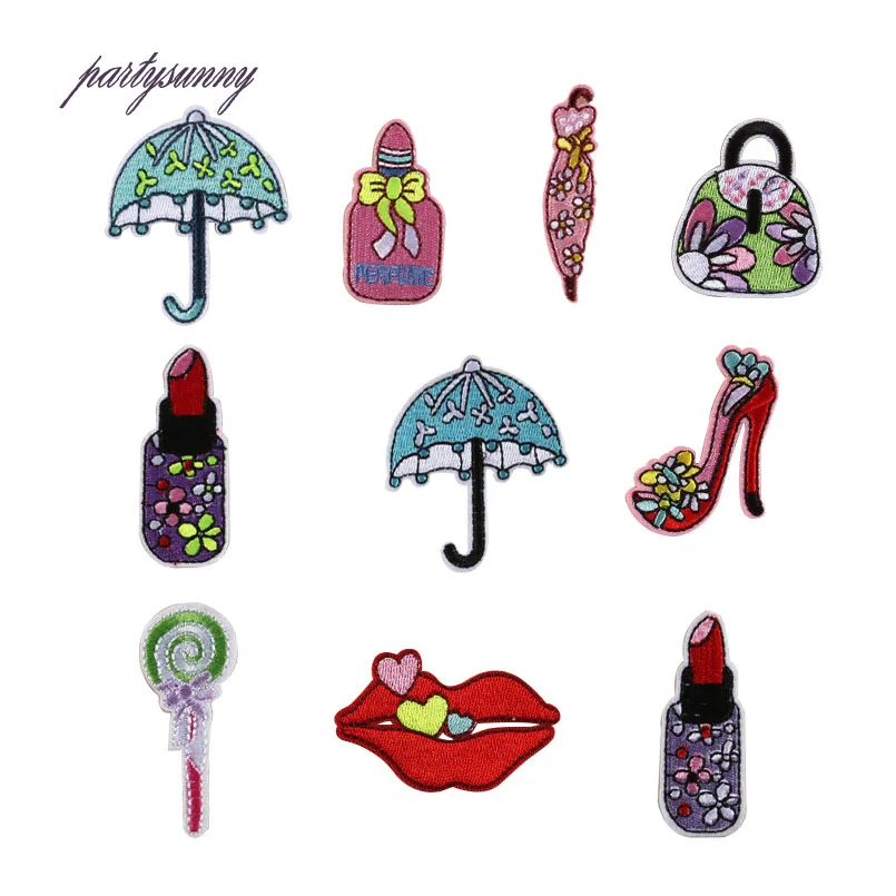 PF Women's Embroidery Patches Lips Flower High Heel Bag Iron On Patch Clothing Applique Accessories Garment Hat Stickers TB117 | Дом и сад