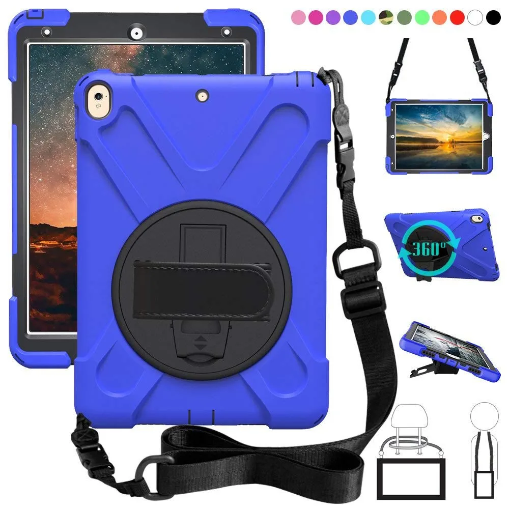 dark blue Kids Shockproof Case for iPad Air 3 Pro 10.5 Coque Three Layer Shockproof Rugged Case 360 Degree Hand Shoulder Strap Cover - Цвет: dark blue