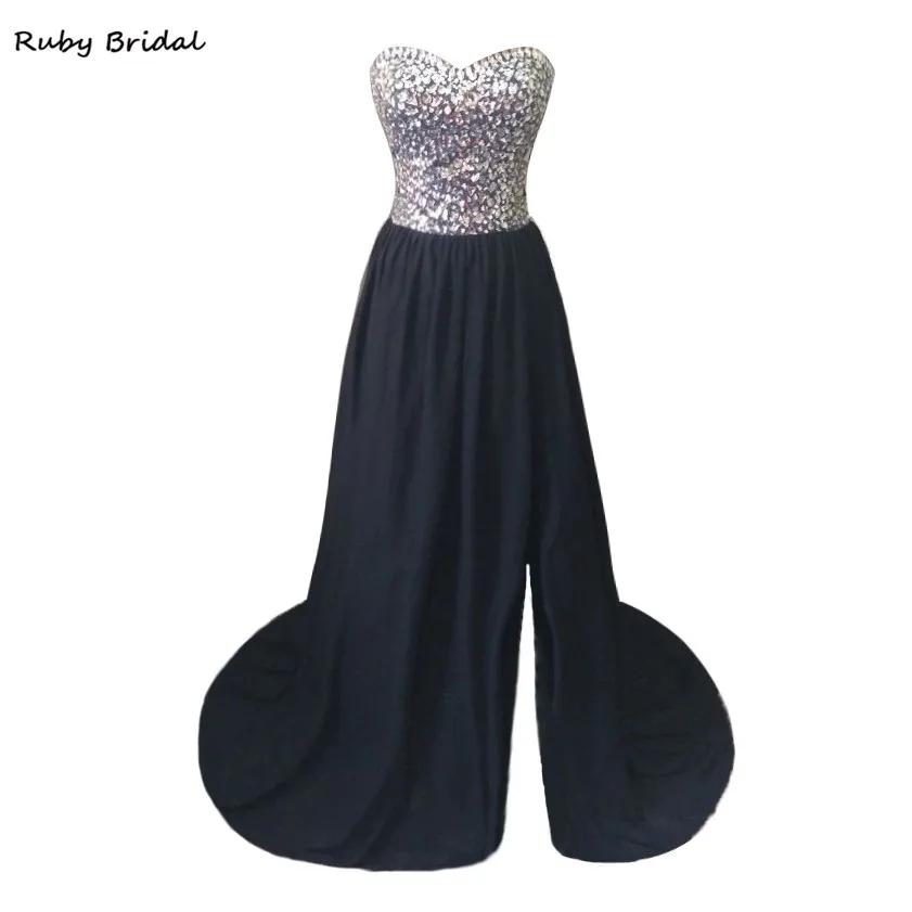 Ruby Bridal 2017 Vestidos De Fiesta длинное черное платье с бисером для выпускного вечера