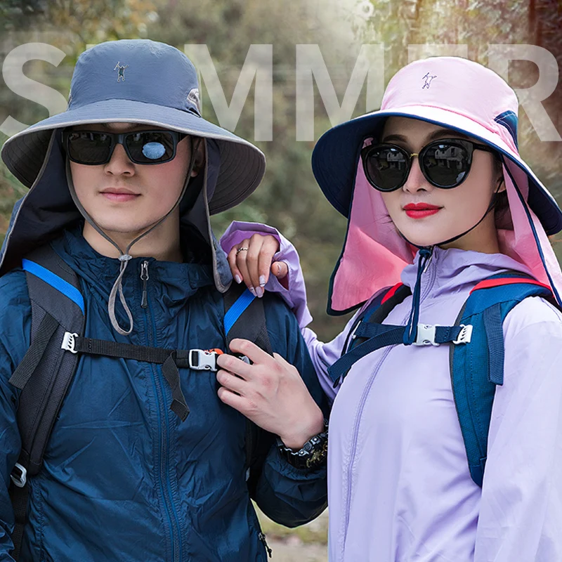 Outdoor UPF 50+ Bucket Hat Summer Men Women Fishing Hiking Breathable Hats Sun UV Protection Face Neck Mask Wide Large Brim hats |