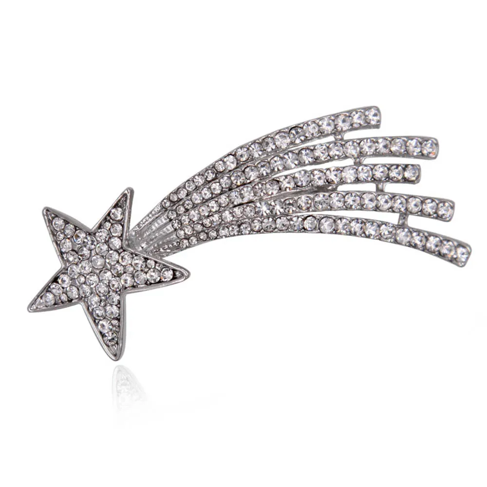 Брошь с изображением метеора из страз и кристаллов металлическая шпилька для