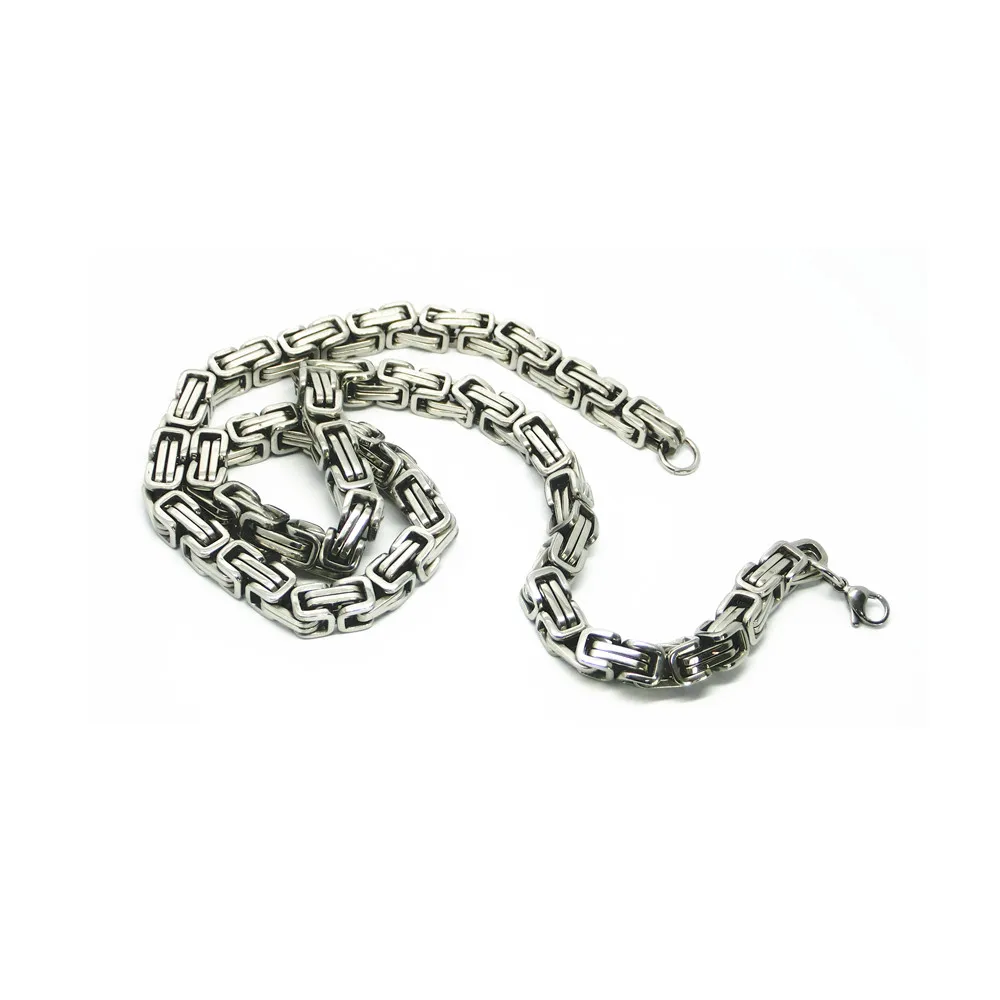 

SHANG ZUN Silver Color Stainless Steel Chain Necklace 8mm Link Byzantine Chain Choker Necklaces 24"