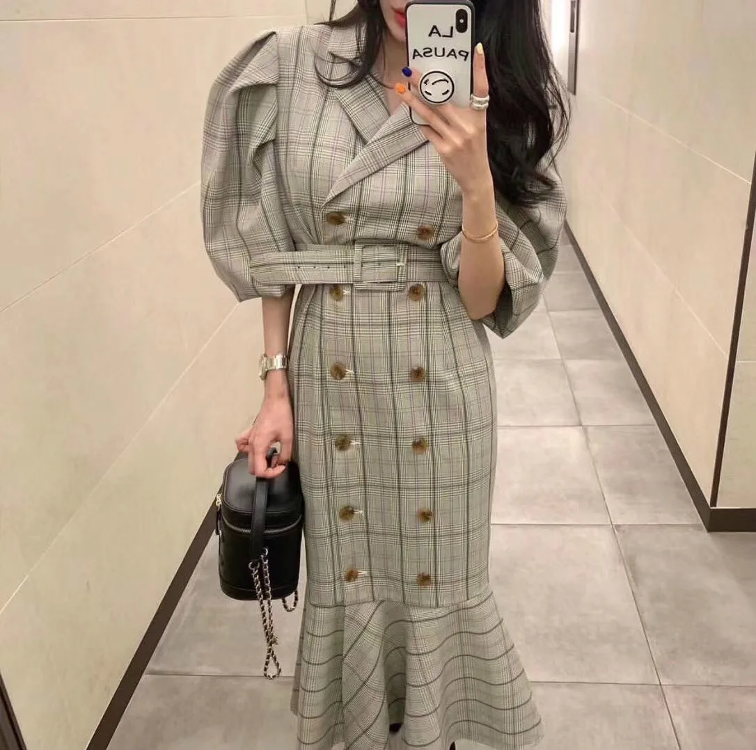 Vadim топовое модное платье vestido de festa весеннее новое женское длинное двубортное ретро-платье в стиле корта с узором «рыбий хвост»