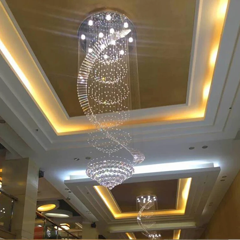 Современная люстра LED K9 Хрустальная длинная Лофт свет лестница большой размер