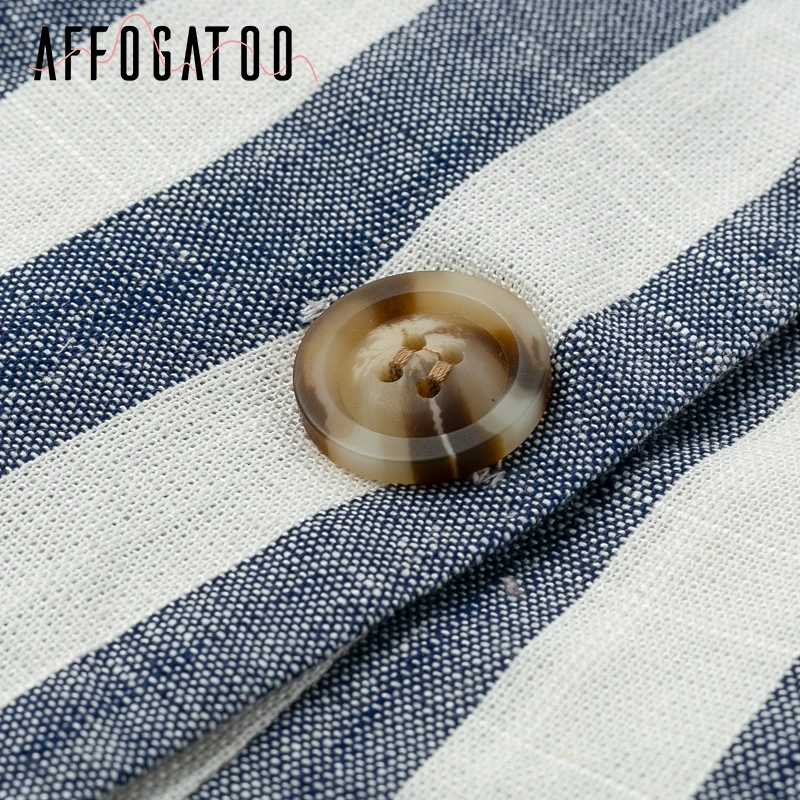 Affogatoo Сексуальная v шеи спинки в полоску из хлопка и льна летнее платье женские Повседневное свободные кнопка короткое платье ремешок дамы пляжное платье
