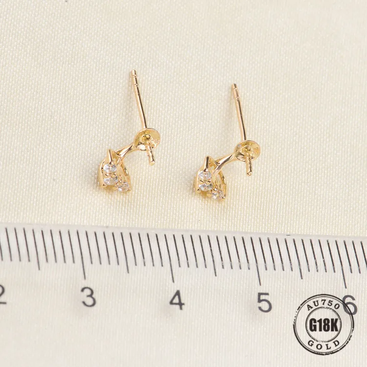 

Luxury genuine 18k gold jewelry for women top quality yellow gold earrings Fit Half Hole Pearl DIY Accessories