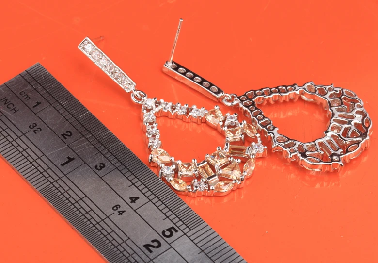 Trendy Brown Champange Orange Morganite 925 Sterling Silver Jewelry Drop Dangle Earrings S5389|dangle drop earings|dangle earringsdrop dangle