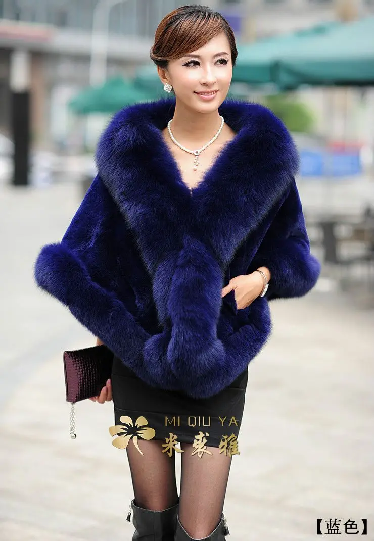 2019 Genuine Fur Fox Rex Rabbit Shawl Cape fur coat Wedding dress clothing Burgundy | Женская одежда
