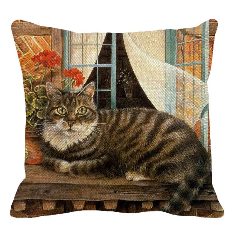 XUNYU Lazy Cats Pillowcase Lovely Kitten Cushion Cover Home Decorative Sofa Linen Square Printing Throw 45x45cm D0070 | Дом и сад