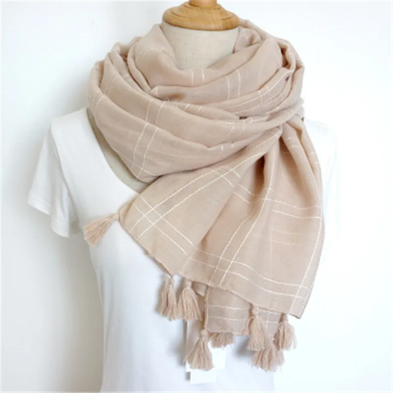 2017 Новый женский осенне-зимний шарф из хлопка и льна теплая клетчатая шаль