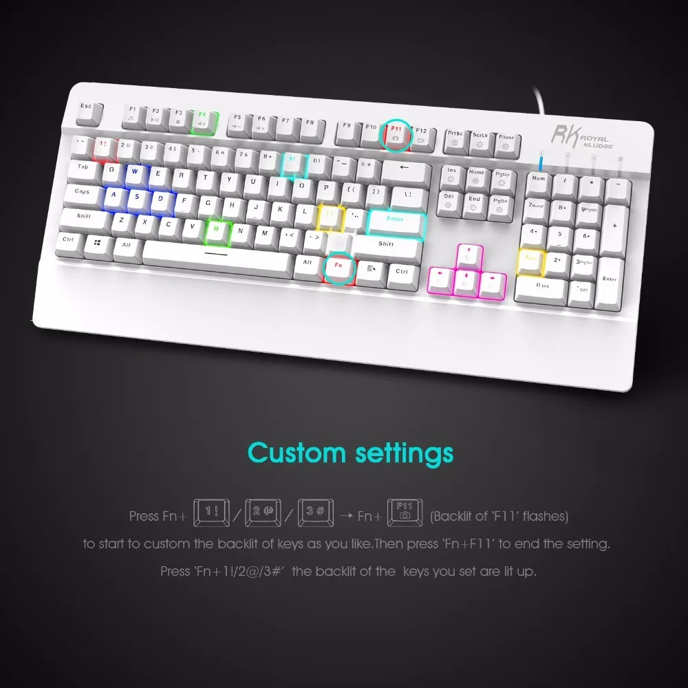РК Белый rgb подсветкой механическая клавиатура Longhua MX коричневый синий