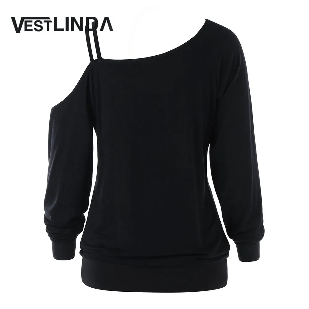 VESTLINDA на одно плечо с принтом крыла длинным рукавом топ Женская Повседневная
