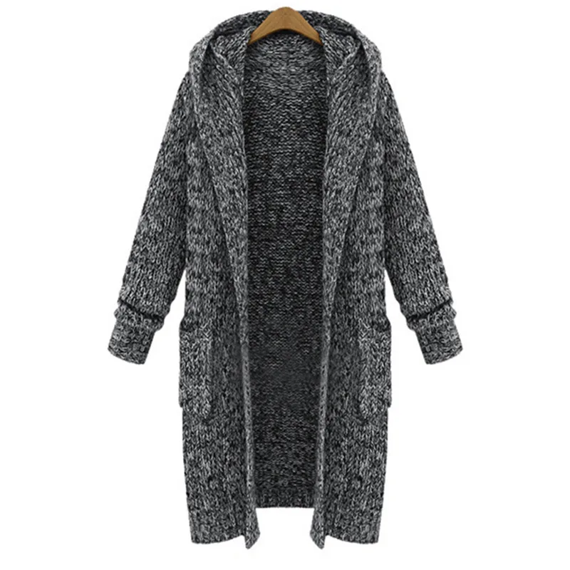 New Large Size Winter Sweater Loose Super Long Hooded Thick Knit Cardigan Grey Women Warm Sleeve Mujer MZ2863 |