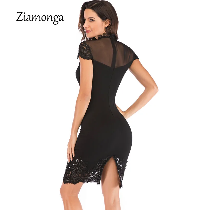 Ziamonga Лето Bodycon платье карандаша женский черный короткий рукав o образ|Женские