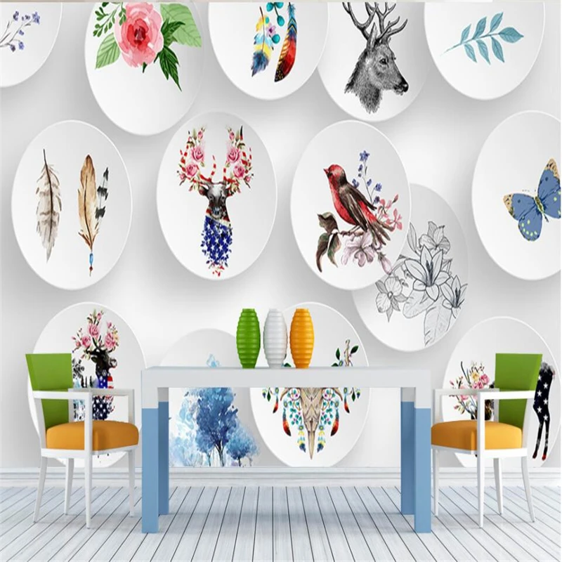 beibehang 3D Stereo Nordic Simple Elk Animals Hand-painted Interior Backdrop Custom-made Large-scale Mural Silk Wallpaper | Обустройство