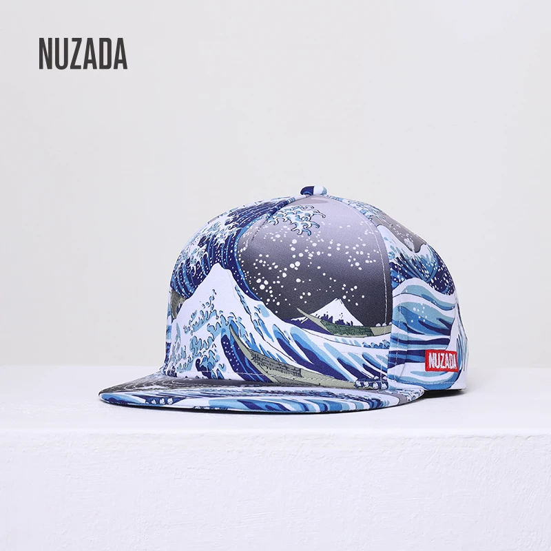 

NUZADA Brand Hat Men Women Couple Hip-Hop Hat Cotton Polyester 3D Printed Summer Ocean Wave Seaside Holiday Personality Caps