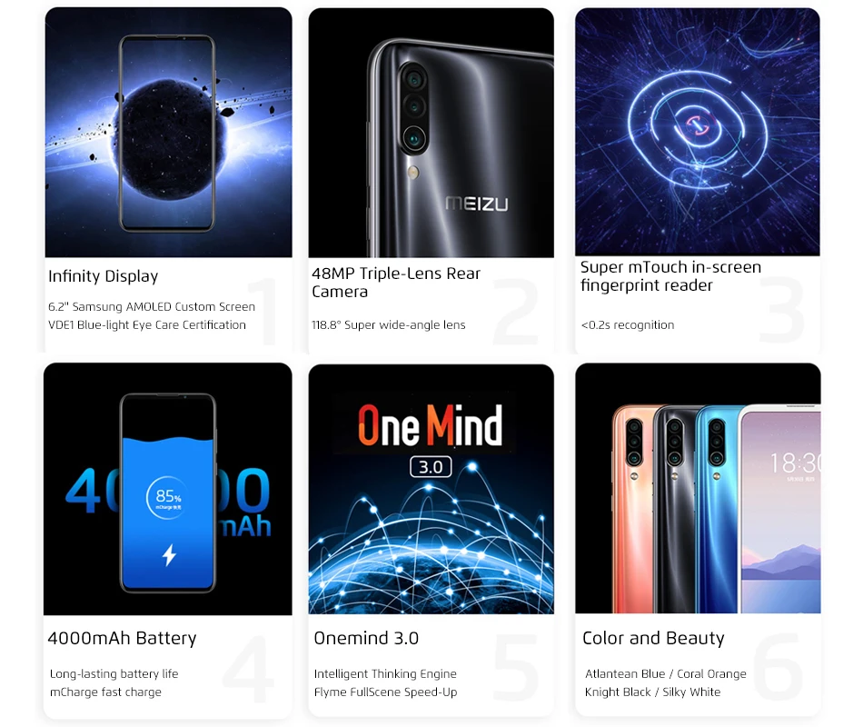 Meizu 16xs s глобальная версия Meizu16xs 6GB 128GB Смартфон Snapdragon 675 48MP Тройная камера Android телефон Быстрая зарядка