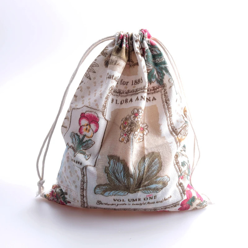 

10pcs 14x16cm (5.51"x6.29") Cotton Linen drawstring bag Flower Printing jewelry packaging bag pouches gift bag Multipurpose
