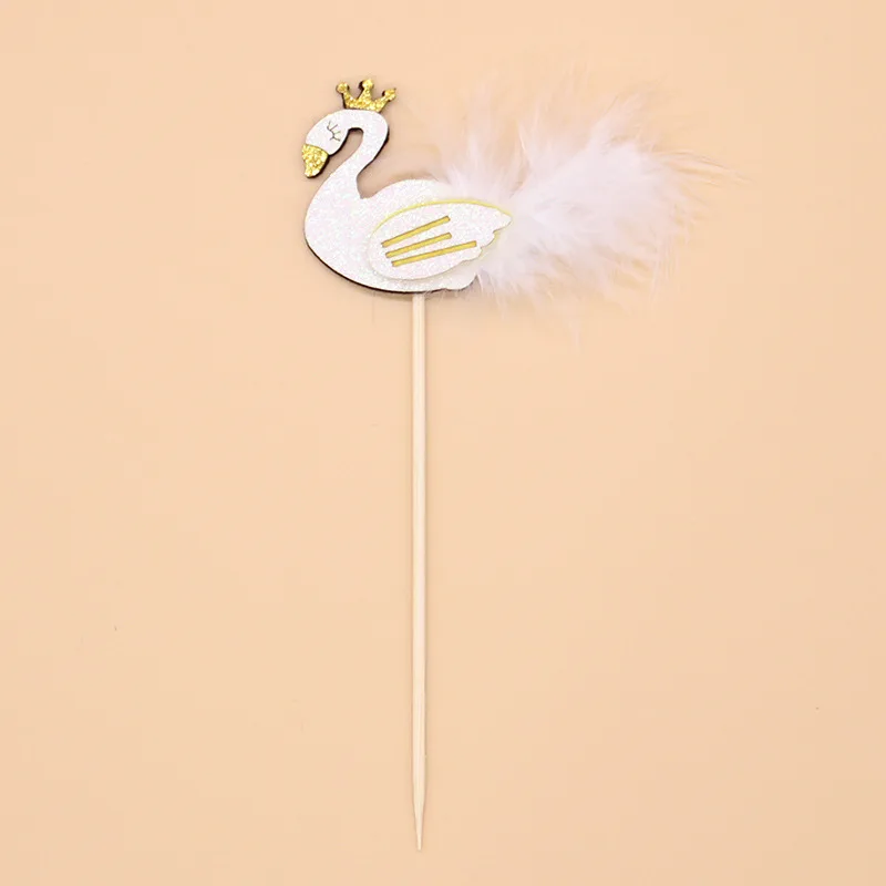 Элегантный белый лебедь Фламинго торт вставленная карта Topper Украшение Ребенка