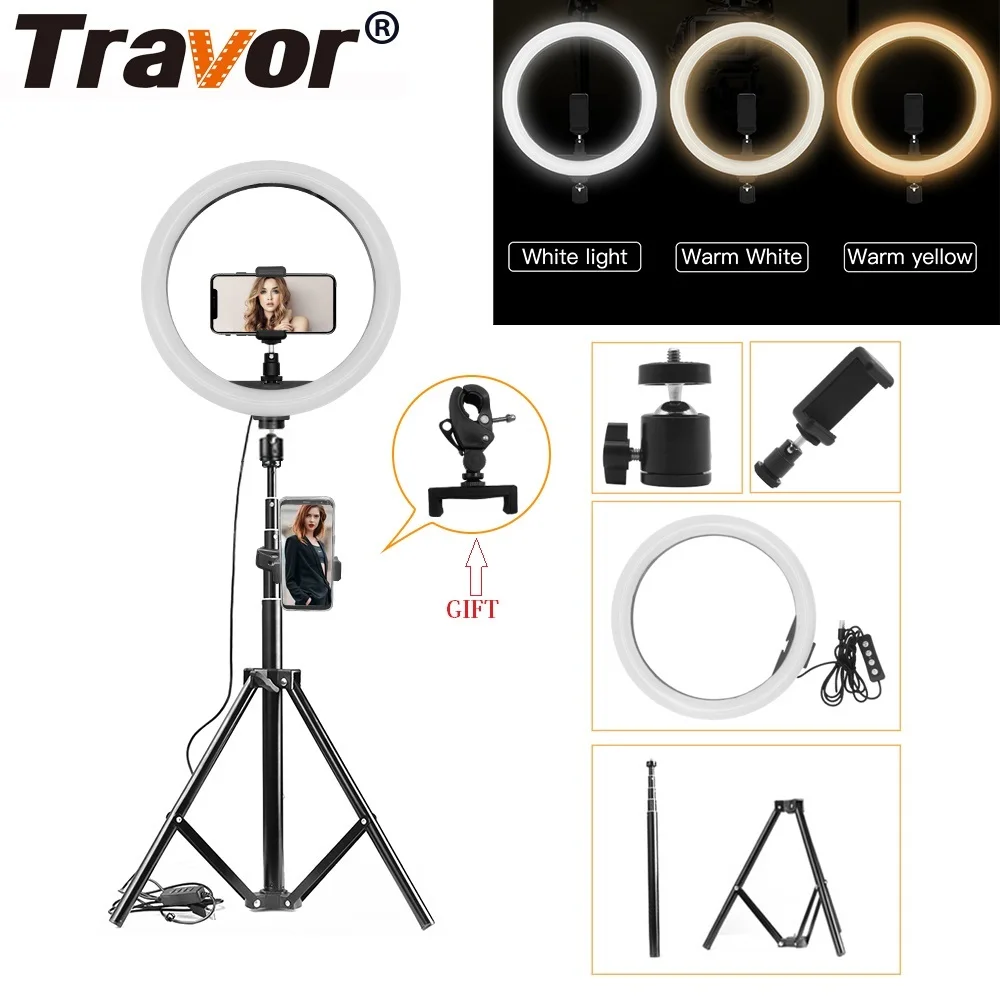 Travor кольцевой светильник 12 дюймов USB Интерфейс 3-полюсный затемнения светодиодный кольцевая лампа для студийной фотосъемки фото светильник круглый потолочный светильник Youtube