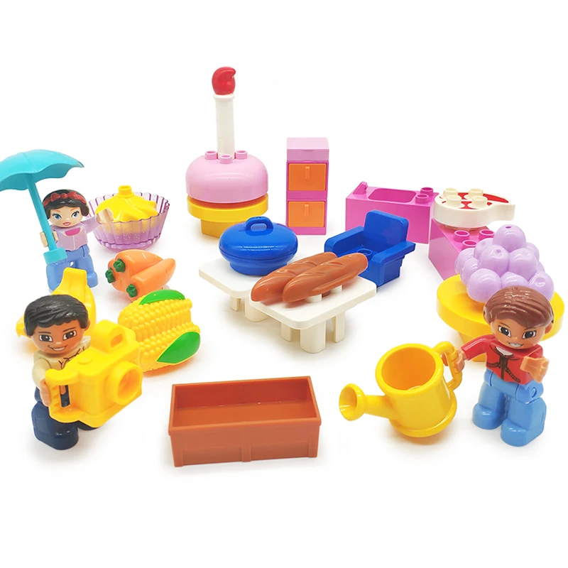 Big Building Blocks Food Tables Chairs Bricks Cake Furniture Accessory Girl DIY Toys Compatible Big Size City Sets Kids Gift