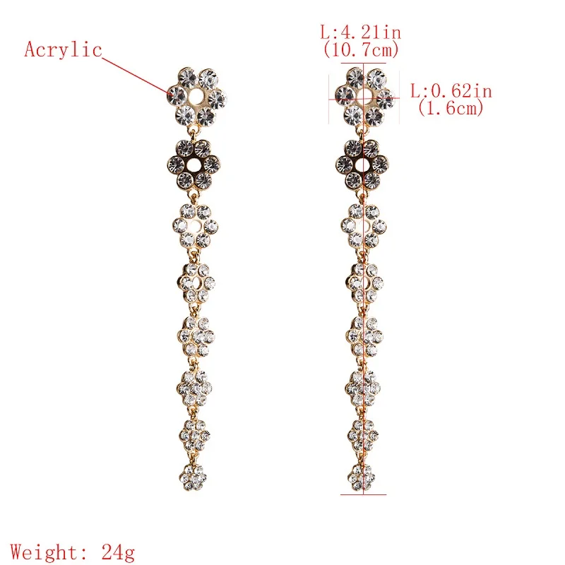 Bride Earrings For Women Crystal Large Big Long Drop Hanging Dangle Flower Fashion Jewelry Accessories | Украшения и аксессуары
