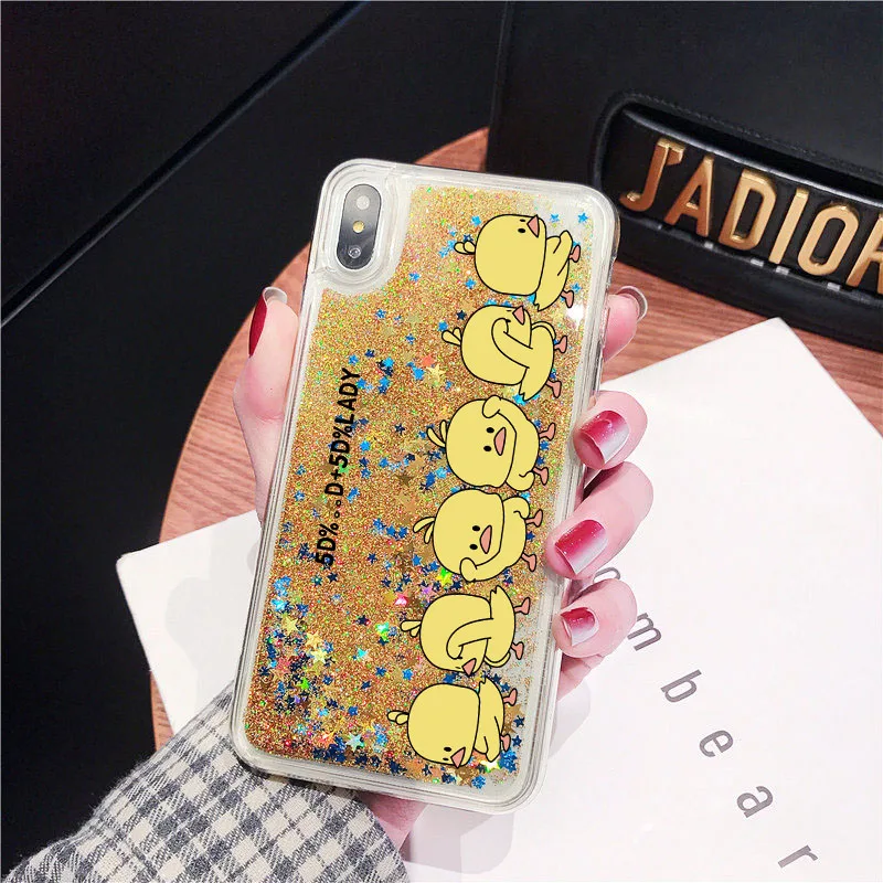 Мягкий прозрачный чехол из ТПУ с изображением милой утки и жидкого блеска для IPhone