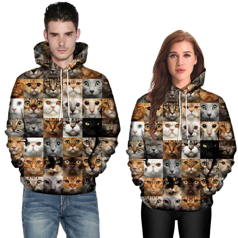 Мужской пуловер с 3D принтом Loverly Cat осенне-зимний теплый узором и длинными