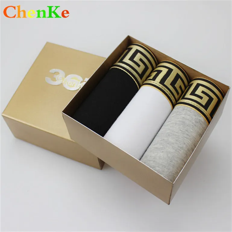 three pcs 003 no box ChenKe,, мужские хлопковые боксеры, шорты для мужчин, расширяющийся золотой пояс, хитовое нижнее белье, Брендовые мужские боксеры, мужские трусы, 7 цветов - Цвет: three pcs 003 no box