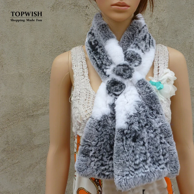 Женский шарф из меха кролика Рекс зимний теплый натурального с цветами TFP576 2019|rabbit