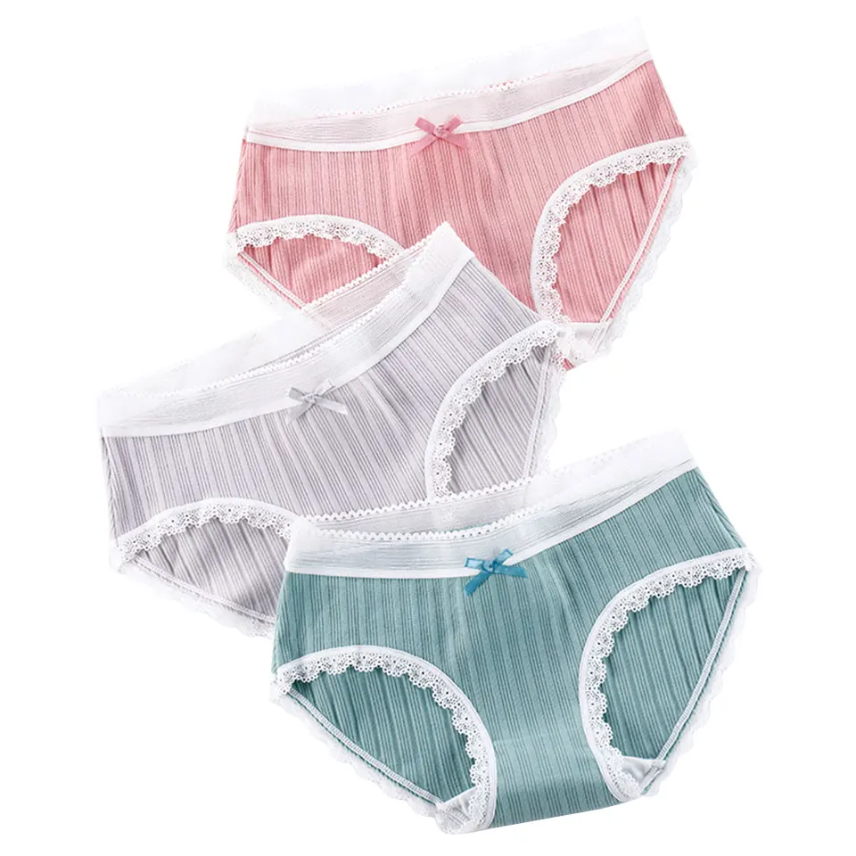 Бесшовные трусы женские хлопковые трусики кружевное милое нижнее белье для