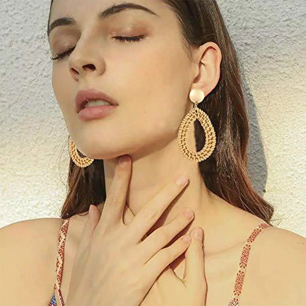 Серьги в этническом стиле Ретро Геометрические Висячие плетеные серьги