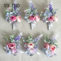 yo cho orchid wedding grooms buttonhole lapel pin flower boutonniere bride bracelet prom accessories party purple wrist corsages
