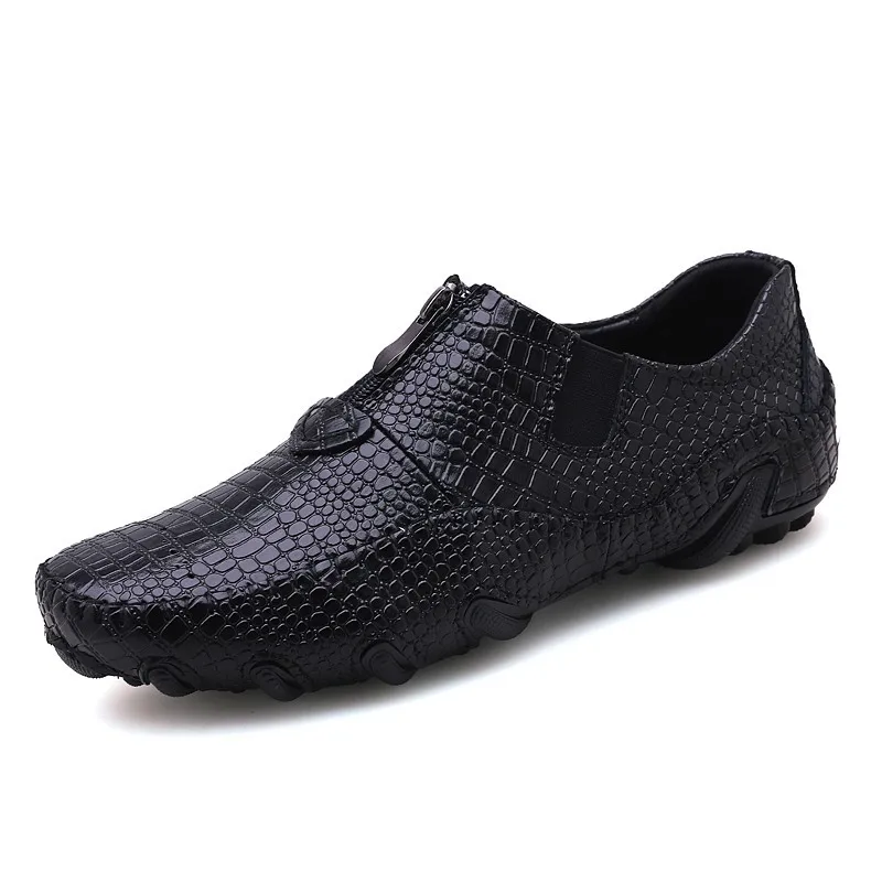 Men's Leather Casual Shoes Men Loafer Crocodile Genuine Leathers Moccasins Mens Loafers Leather Casual Boat Shoes Octopus Sole - Цвет: Black