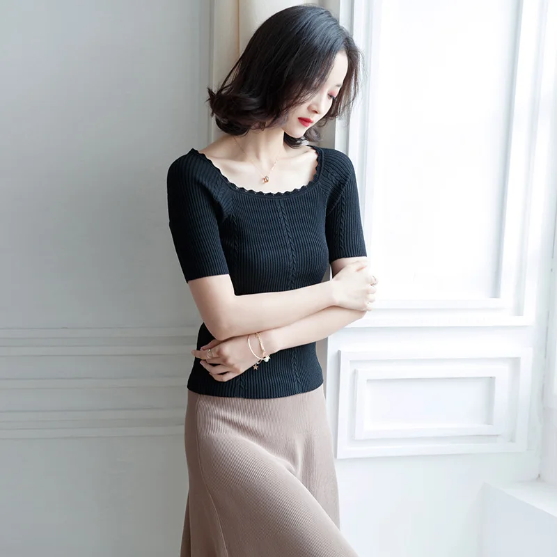 Минималистичный модный свитер для женщин новинка 2019 Джокера с рукавом до локтя