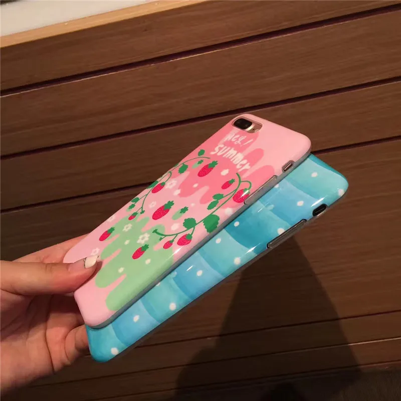Прекрасный розовый клубника с рисунками фруктов для iPhone 6 S свежий летний синий