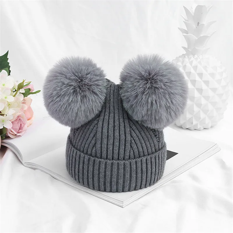 dark grey hat Осень-зима крючком Детская шапка с шар-помпон Детский шарф-хомут для мальчиков и девочек, теплые вязаные детские шапки и шарфа для детей шапки бини шапки Кепки - Цвет: dark grey hat