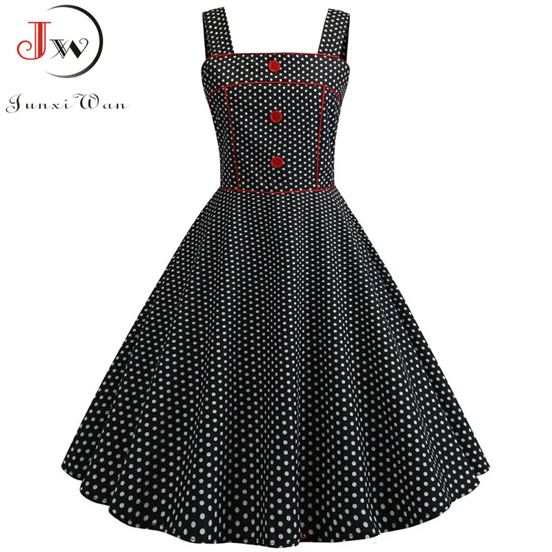 Летнее черное платье в горошек для женщин большие качели 60s 50s рокабилли