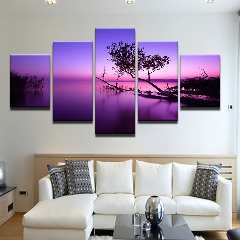 5 шт. декоративная картина на холсте дерево закате озеро|wall painting canvas|wall paintingpainting