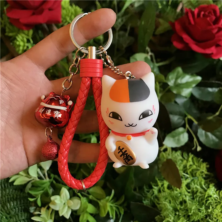 

Cartoon Animal Lucky Fortune 2 Cat Keychain Purse Charms Leather Rope Bag Charm Pendant Women Car Key Chain Llavero Porte Clef