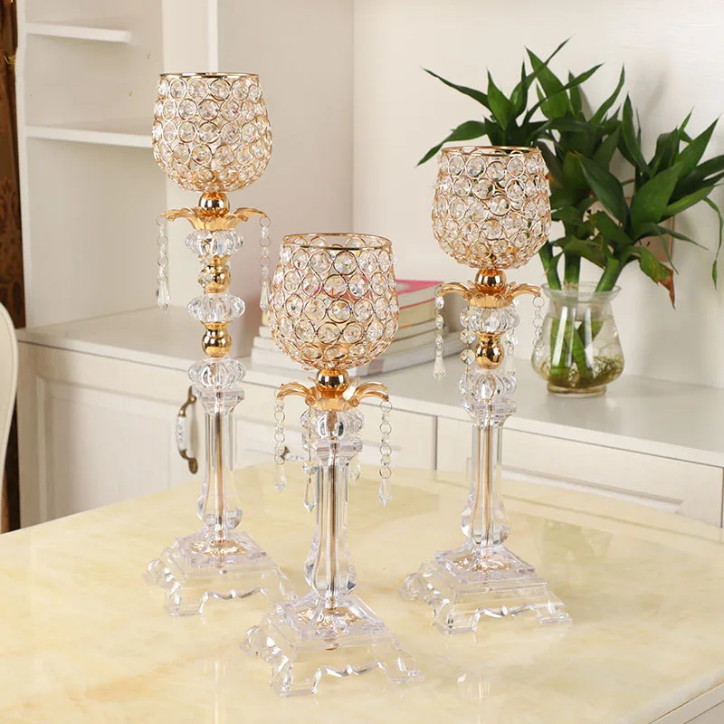 

IMUWEN Single Candle Holder K9 Crystals Gold plated Acrylic Wedding Candelabra/ Centerpieces Center table Decoration Candlestick