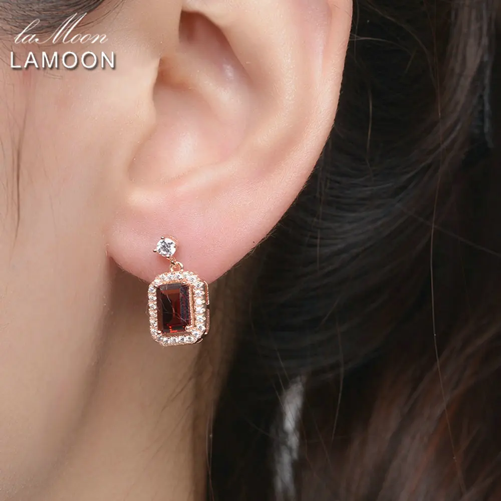 Ламон классический 1.1ct натуральный красный гранат 925 Висячие серьги из серебра 925 пробы S925 ювелирные изделия LMEI025